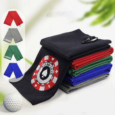 Sports Microfiber Waffle Pattern Golf Towel w/Carabiner Clip